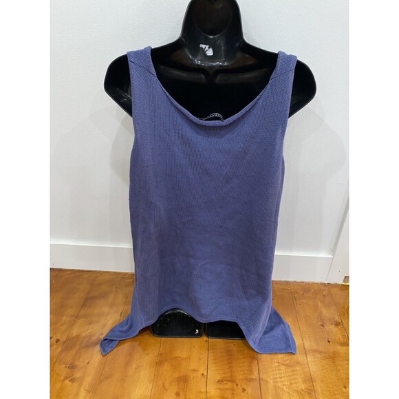 Peruvian Connection Sz XL Asymmetrical Knit Tank Top Knit 100% Pima Cotton Blue - Picture 3 of 4